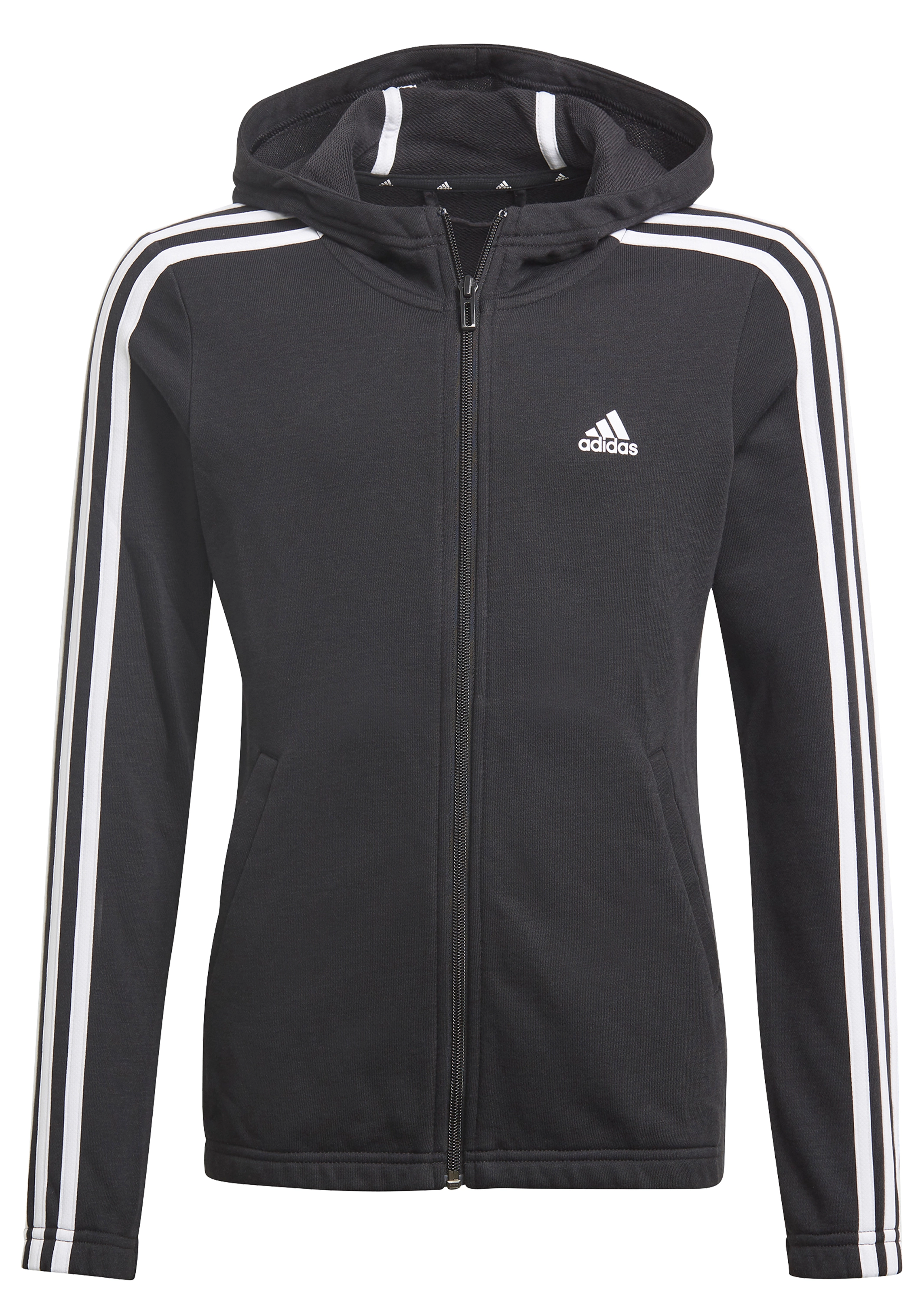 Adidas Girls Essentials 3 Stripe Full Zip Hoodie
