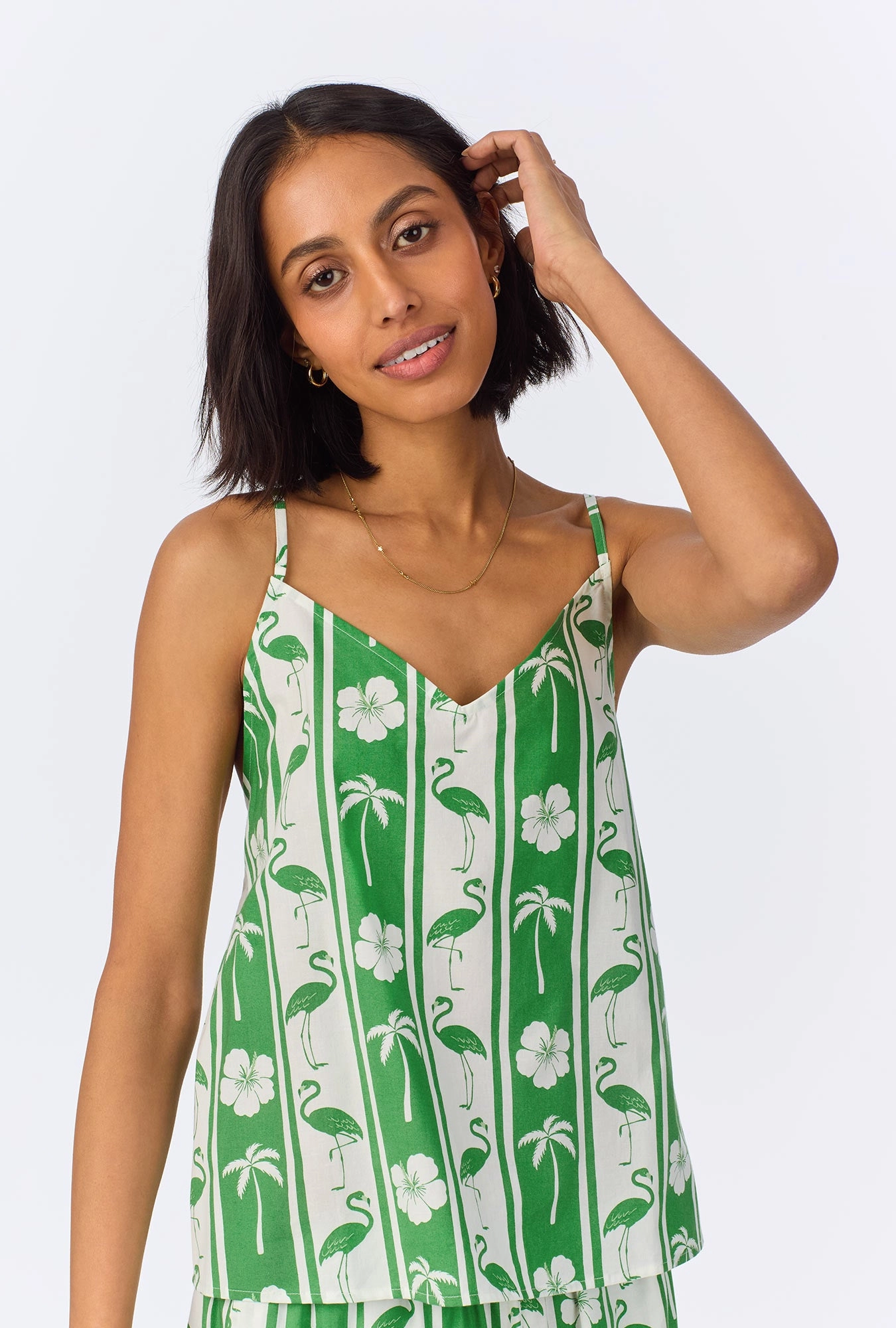 Aloha Stripe Cami Woven Cotton Poplin Cropped PJ Set