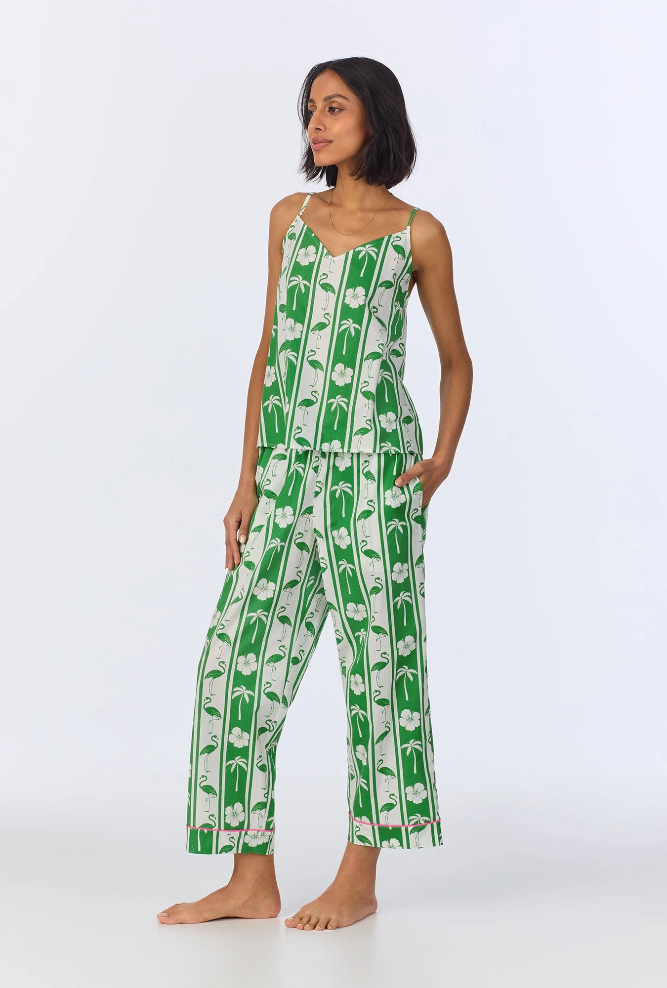 Aloha Stripe Cami Woven Cotton Poplin Cropped PJ Set
