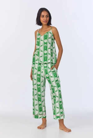 Aloha Stripe Cami Woven Cotton Poplin Cropped PJ Set