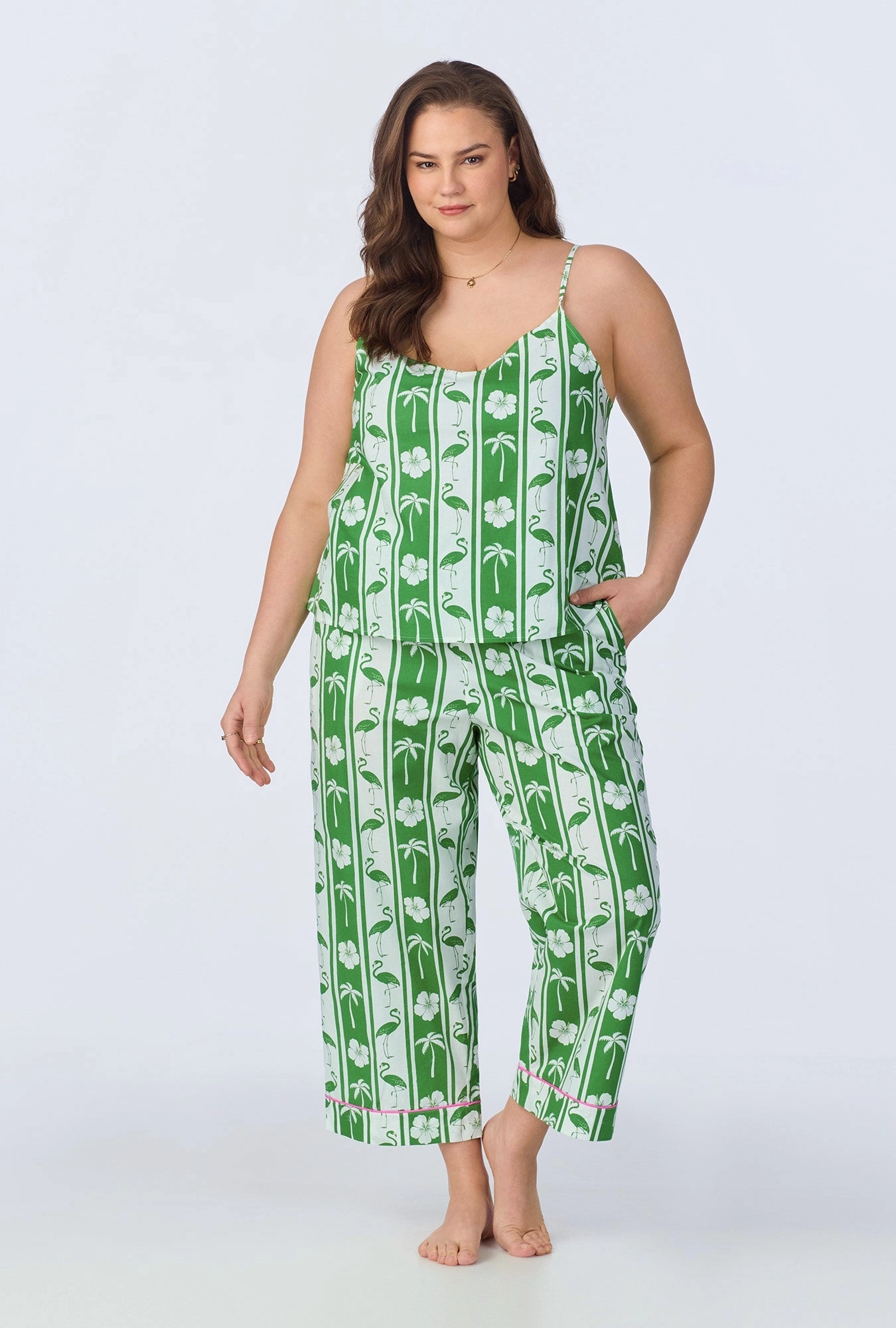 Aloha Stripe Cami Woven Cotton Poplin Cropped PJ Set