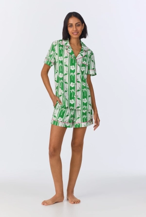 Aloha Stripe Short Sleeve Classic Woven Cotton Poplin Shorty PJ Set