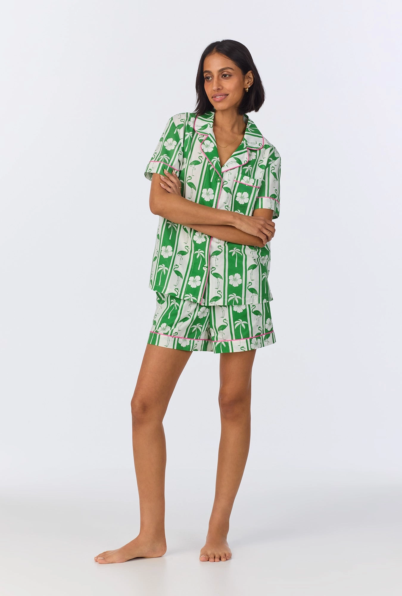 Aloha Stripe Short Sleeve Classic Woven Cotton Poplin Shorty PJ Set
