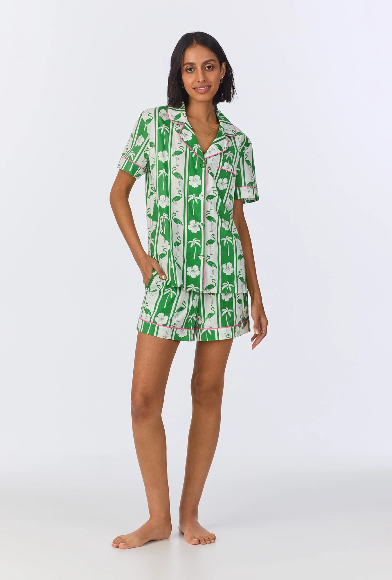 Aloha Stripe Short Sleeve Classic Woven Cotton Poplin Shorty PJ Set