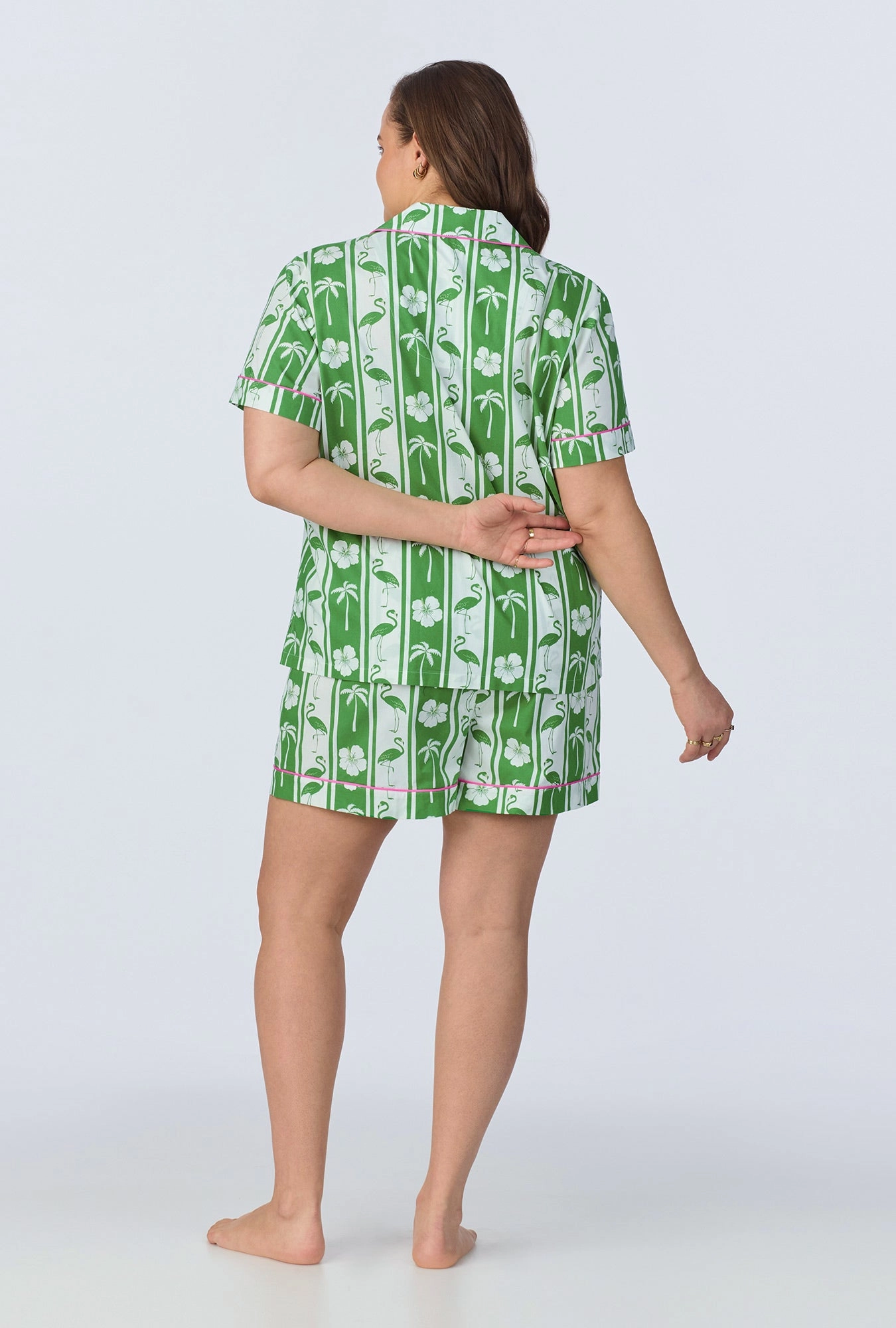 Aloha Stripe Short Sleeve Classic Woven Cotton Poplin Shorty PJ Set