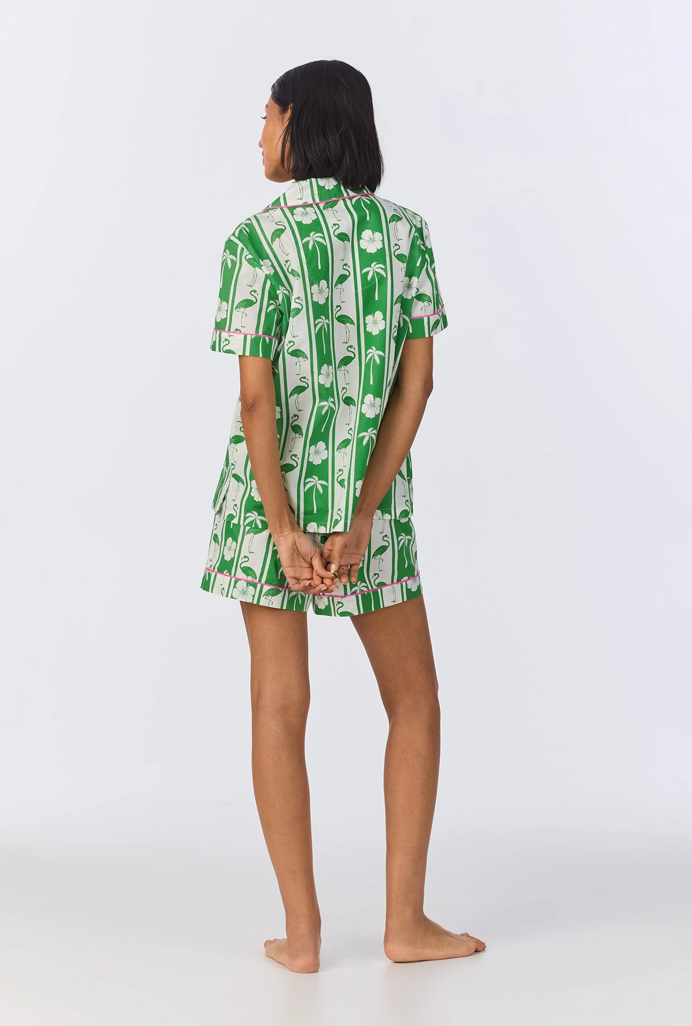 Aloha Stripe Short Sleeve Classic Woven Cotton Poplin Shorty PJ Set