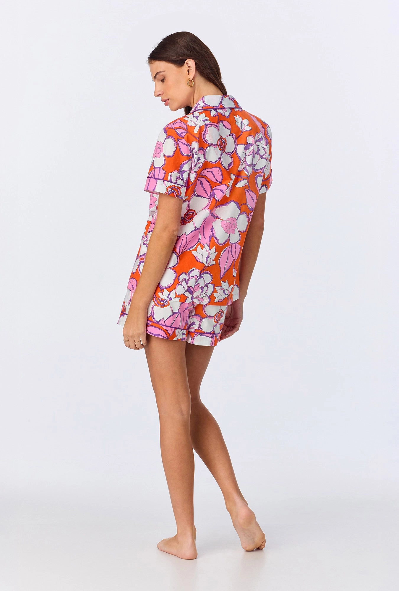 BedHead x Trina Turk Gardenia Short Sleeve Classic Woven Cotton Poplin Shorty PJ Set