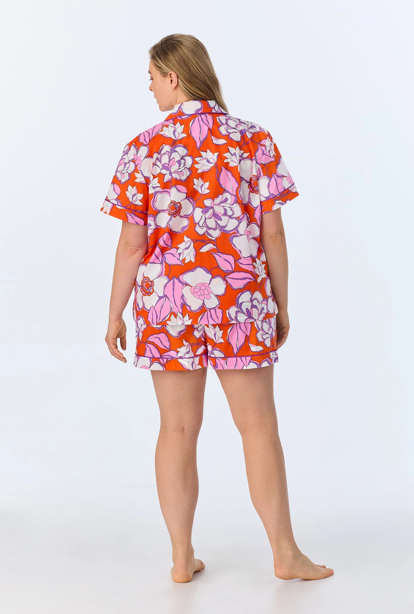BedHead x Trina Turk Gardenia Short Sleeve Classic Woven Cotton Poplin Shorty PJ Set