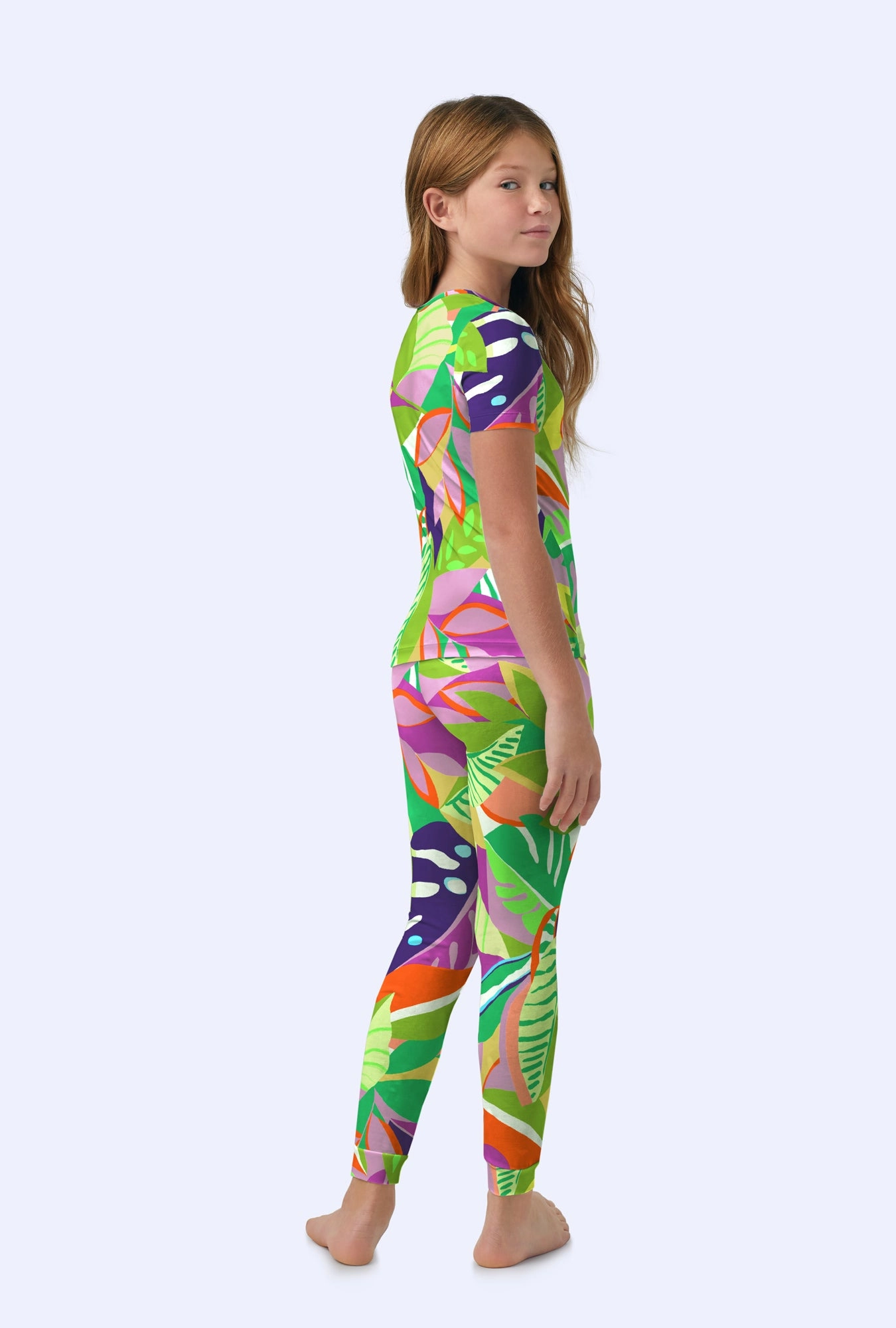 BedHead x Trina Turk Jungle Leaves Short Sleeve Stretch Jersey Kids PJ Set