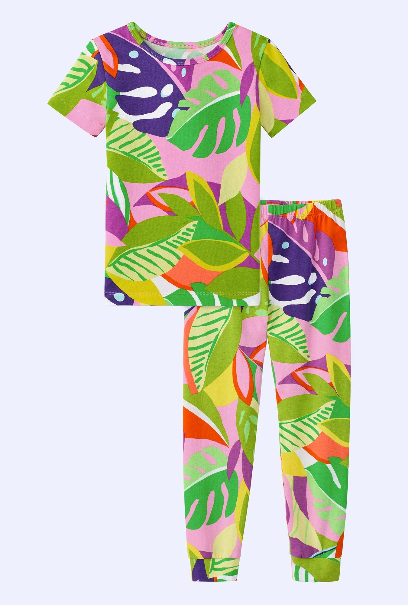 BedHead x Trina Turk Jungle Leaves Short Sleeve Stretch Jersey Kids PJ Set