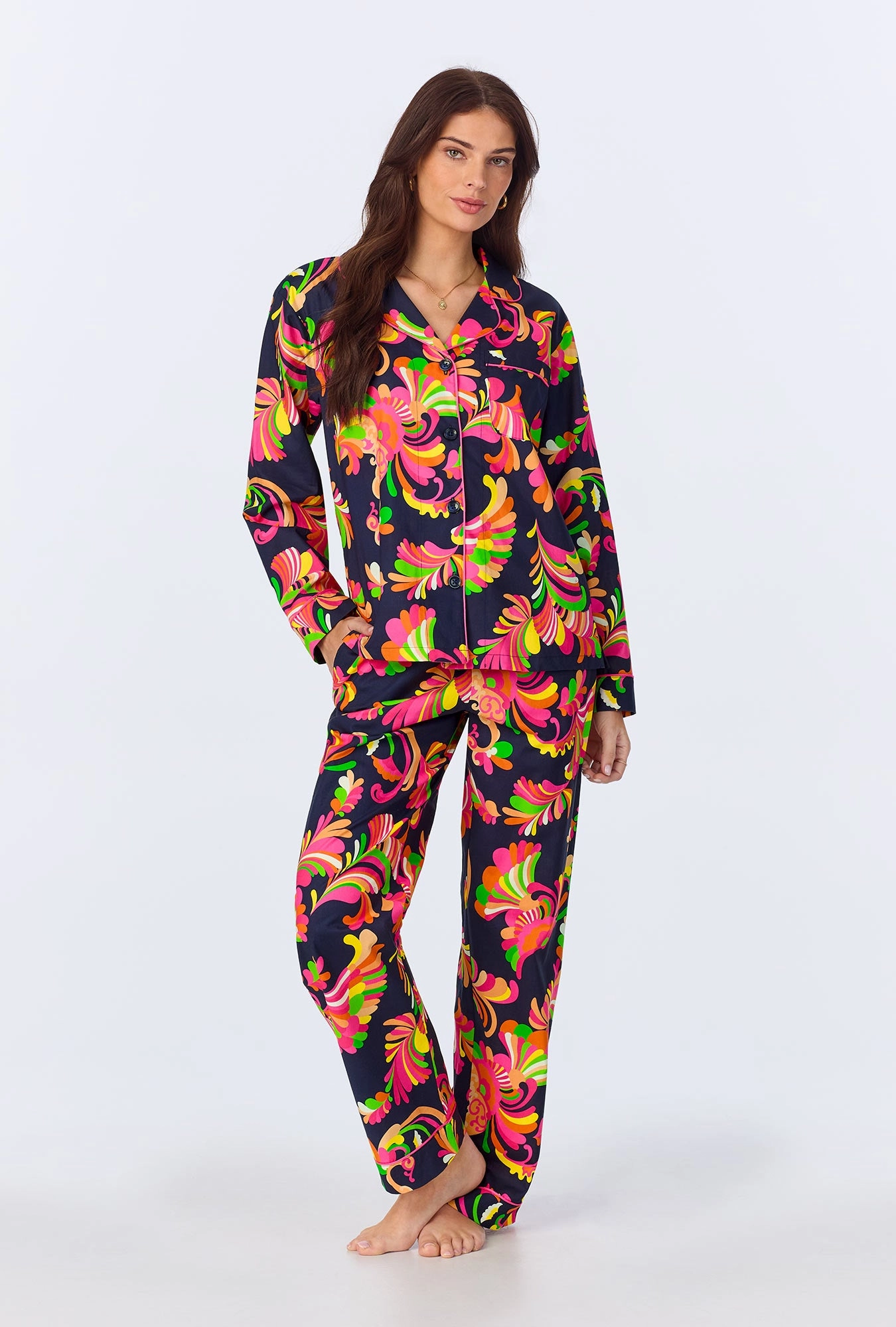 BedHead x Trina Turk Theodora Long Sleeve Classic Woven Cotton Poplin PJ Set