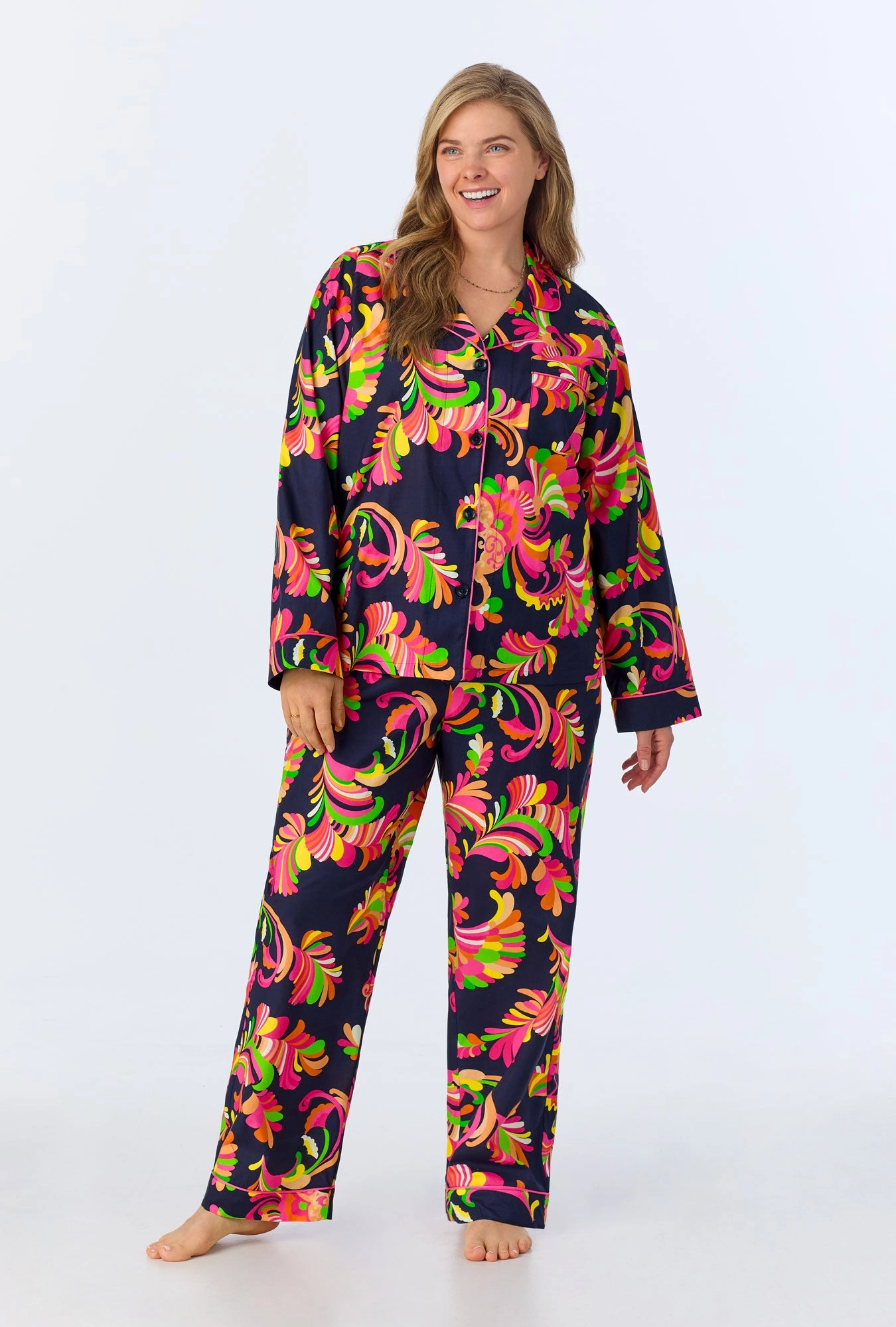 BedHead x Trina Turk Theodora Long Sleeve Classic Woven Cotton Poplin PJ Set