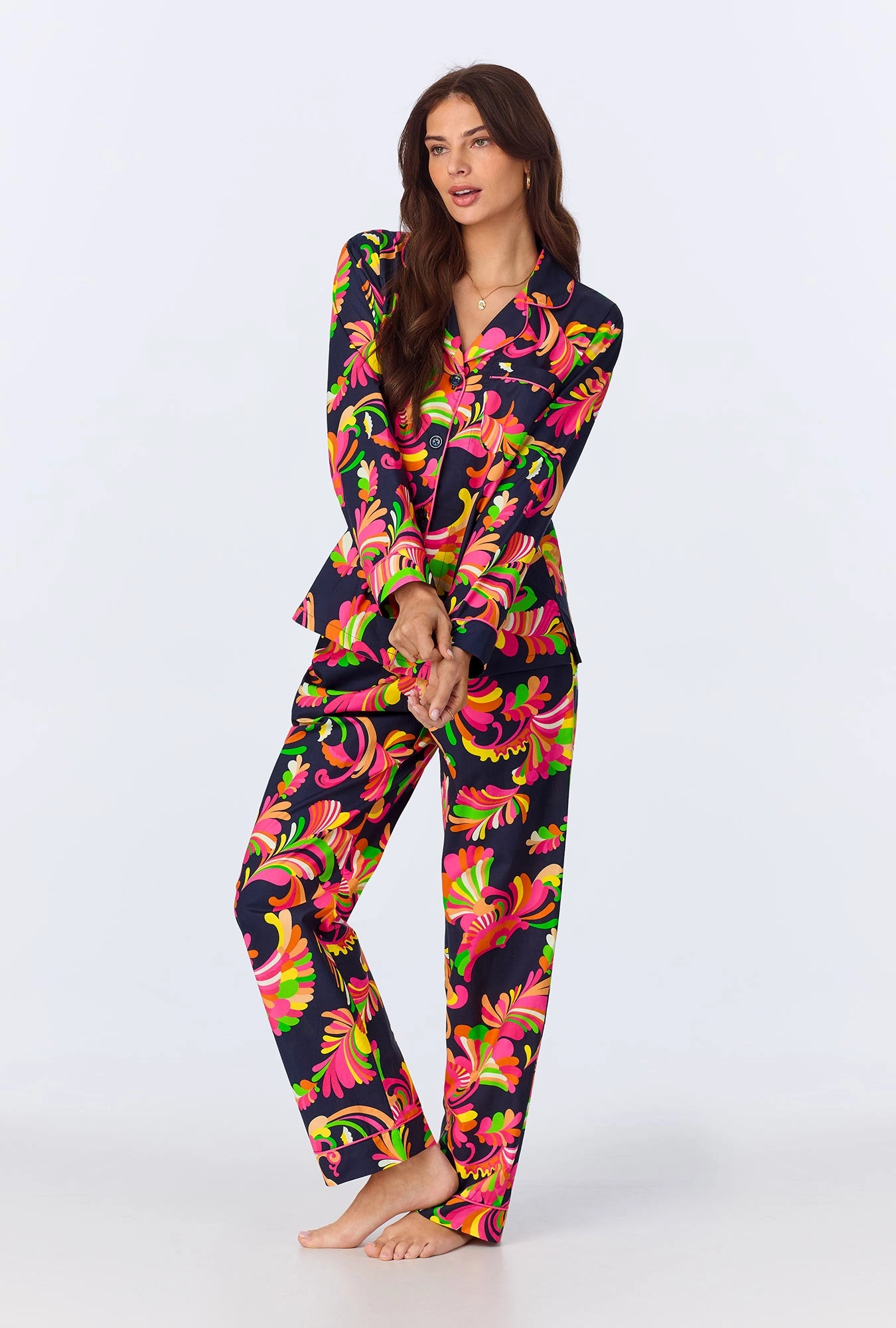 BedHead x Trina Turk Theodora Long Sleeve Classic Woven Cotton Poplin PJ Set