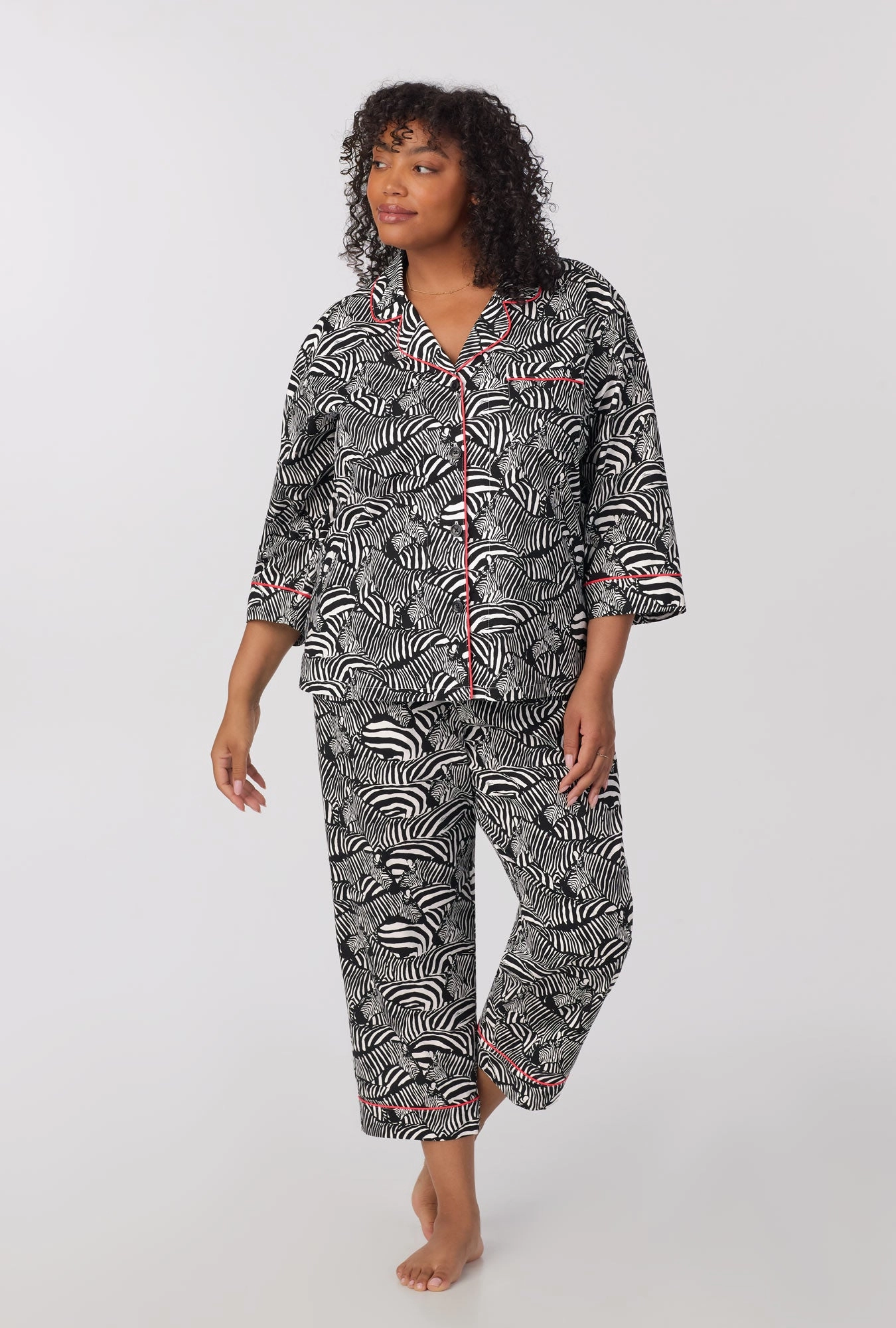 Bedhead x Trina Turk Zebra Safari 3/4 Sleeve Classic Woven Cotton Cropped PJ Set
