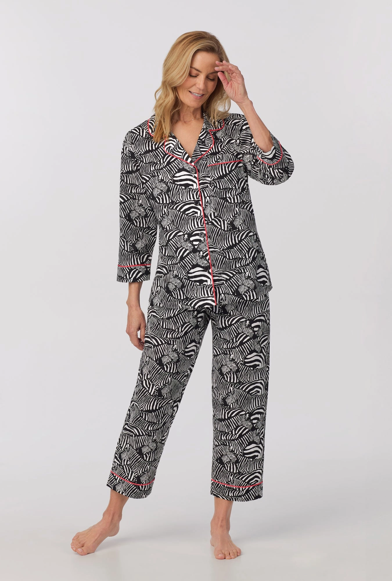 Bedhead x Trina Turk Zebra Safari 3/4 Sleeve Classic Woven Cotton Cropped PJ Set