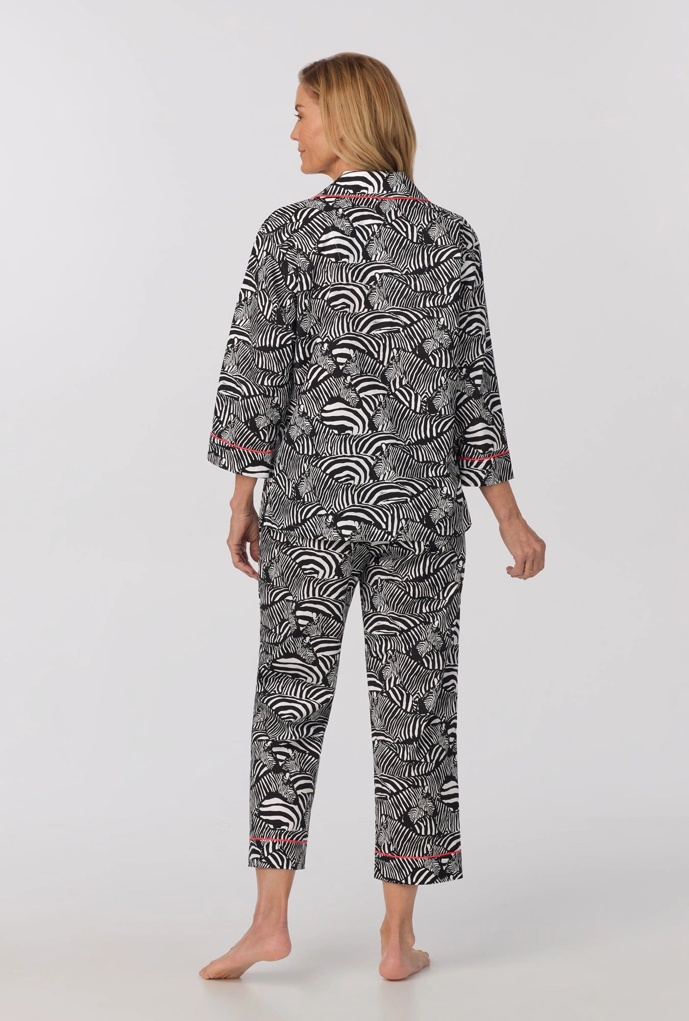 Bedhead x Trina Turk Zebra Safari 3/4 Sleeve Classic Woven Cotton Cropped PJ Set