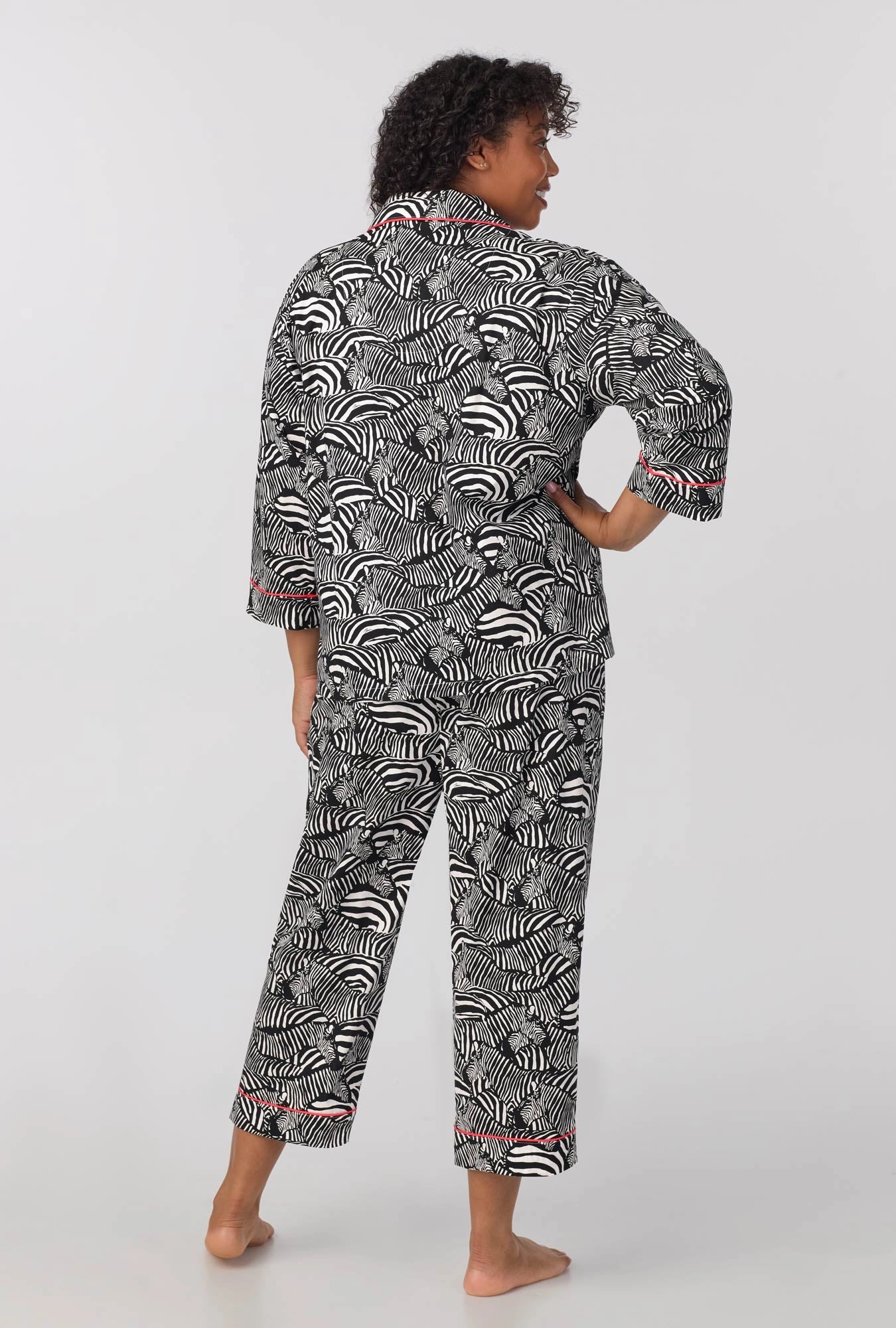 Bedhead x Trina Turk Zebra Safari 3/4 Sleeve Classic Woven Cotton Cropped PJ Set