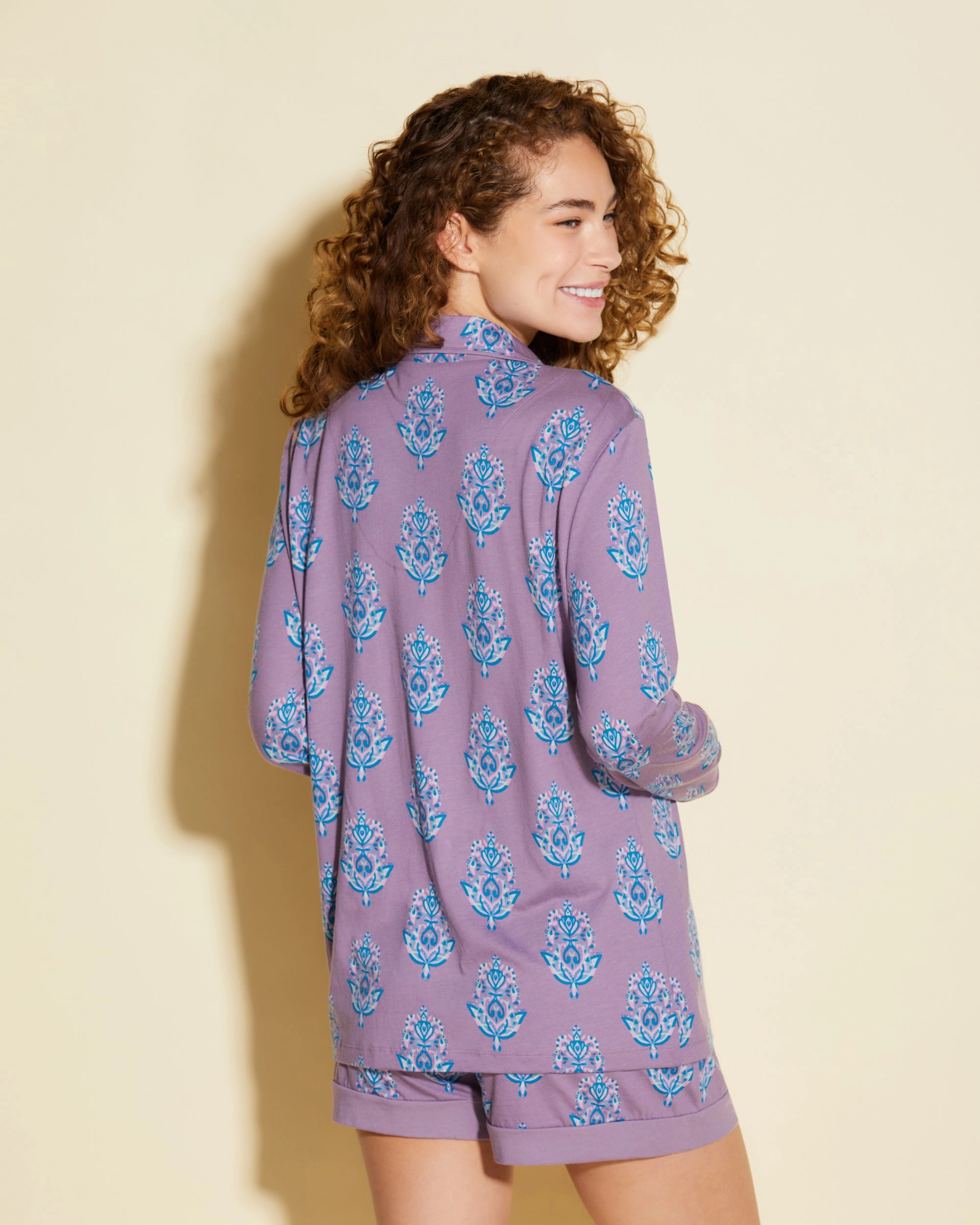 Bedrucktes Langärmeliges Top & Boxer Pyjama-Set