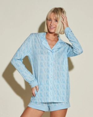 Bedrucktes Langärmeliges Top & Boxer Pyjama-Set