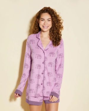 Bedrucktes Langärmeliges Top & Boxer Pyjama-Set