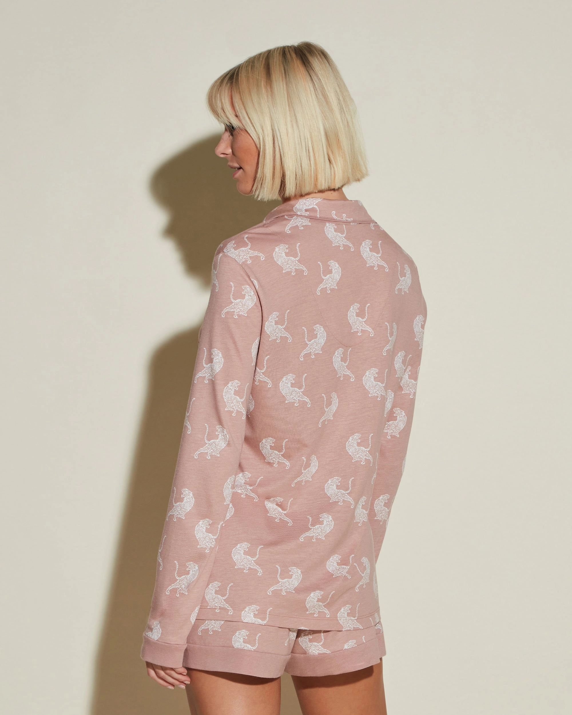Bedrucktes Langärmeliges Top & Boxer Pyjama-Set