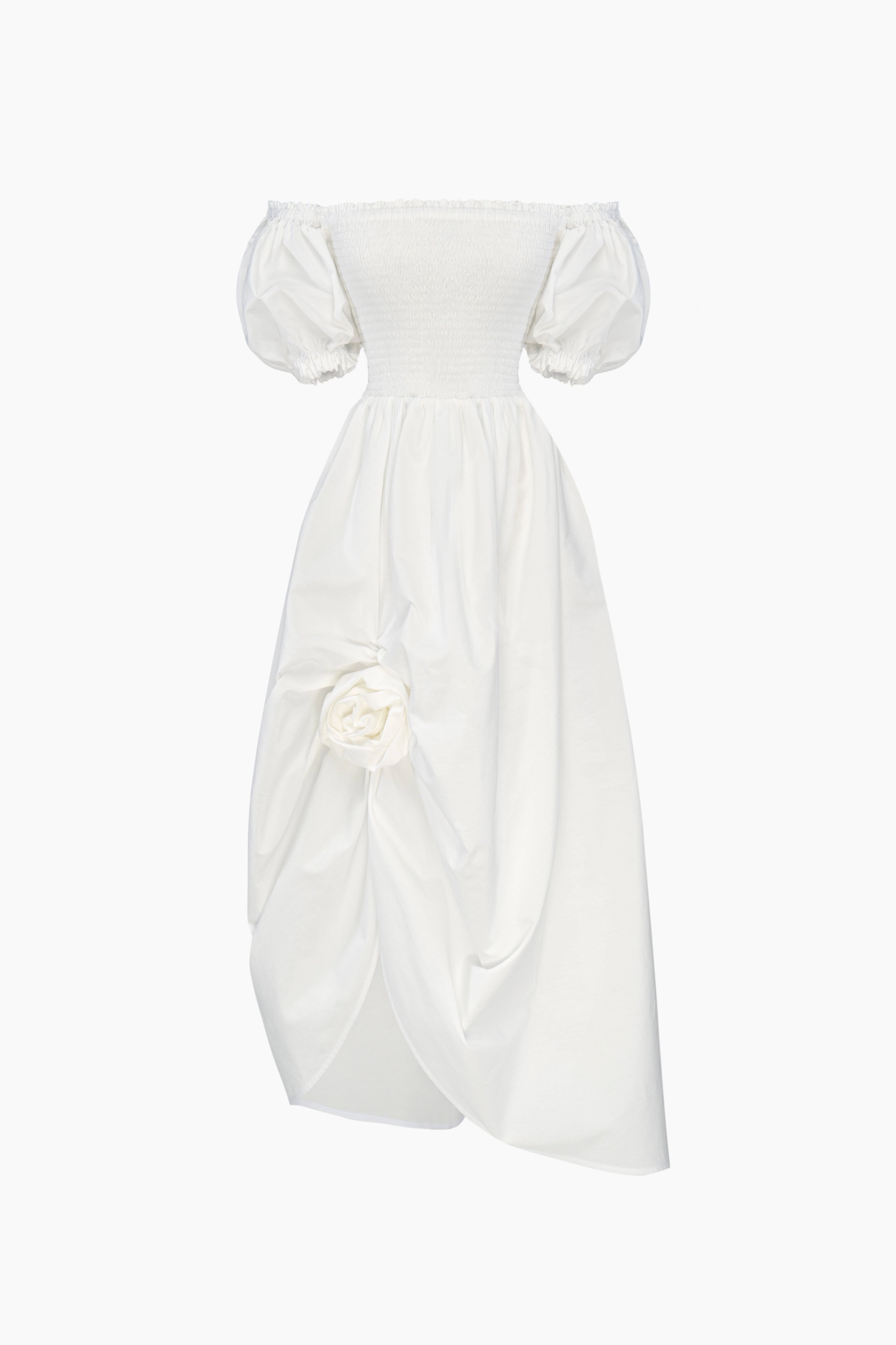 Belle Cotton Dress with Rose Detail in White
