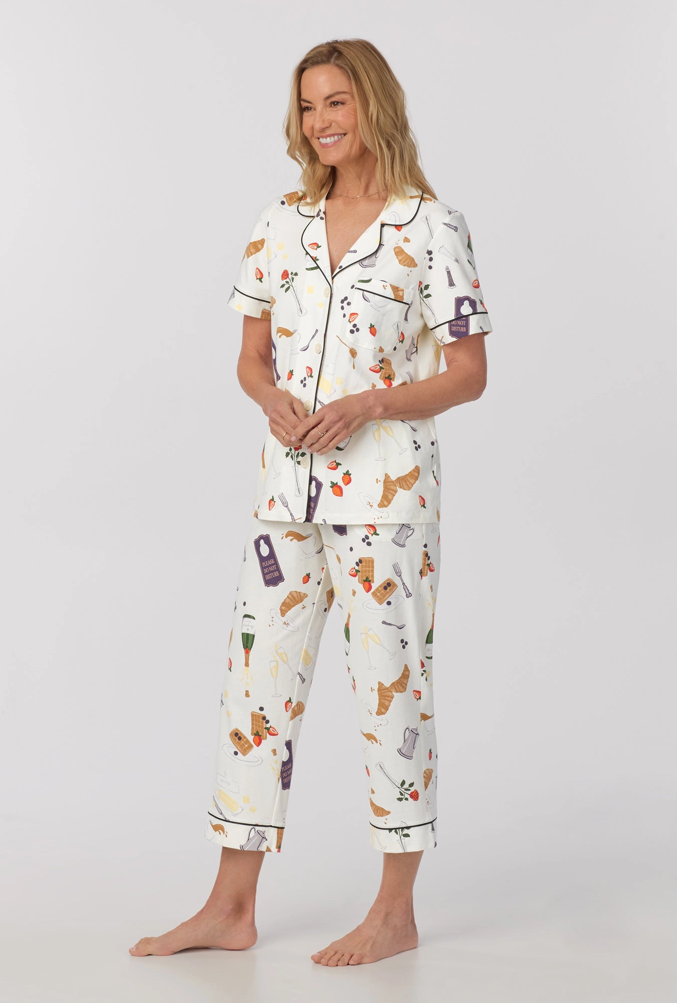 Breakfast In Bed Short Sleeve Classic Stretch Jersey Cropped PJ Set