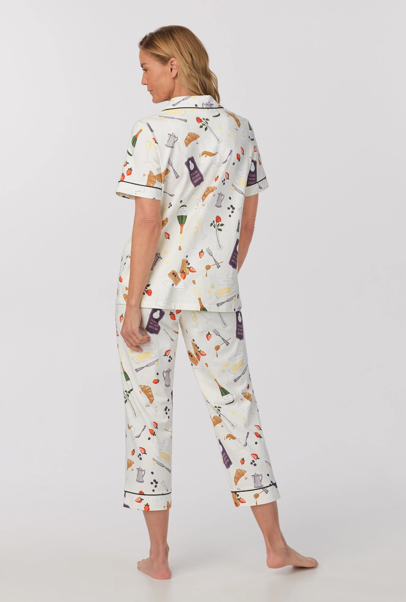 Breakfast In Bed Short Sleeve Classic Stretch Jersey Cropped PJ Set