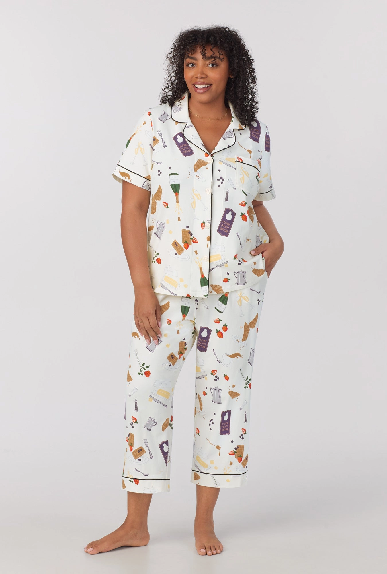 Breakfast In Bed Short Sleeve Classic Stretch Jersey Cropped PJ Set