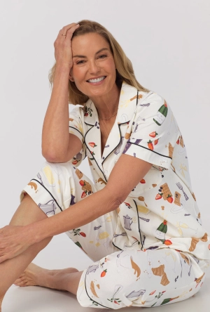 Breakfast In Bed Short Sleeve Classic Stretch Jersey Cropped PJ Set