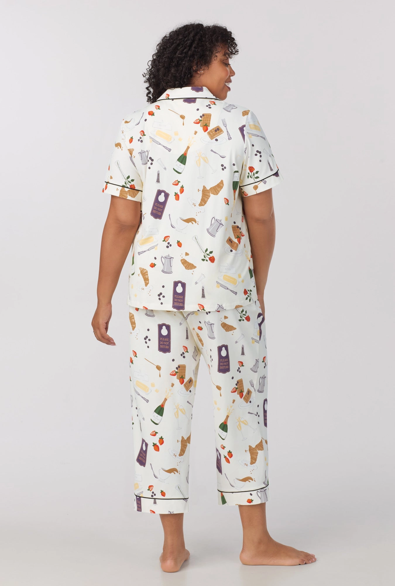 Breakfast In Bed Short Sleeve Classic Stretch Jersey Cropped PJ Set