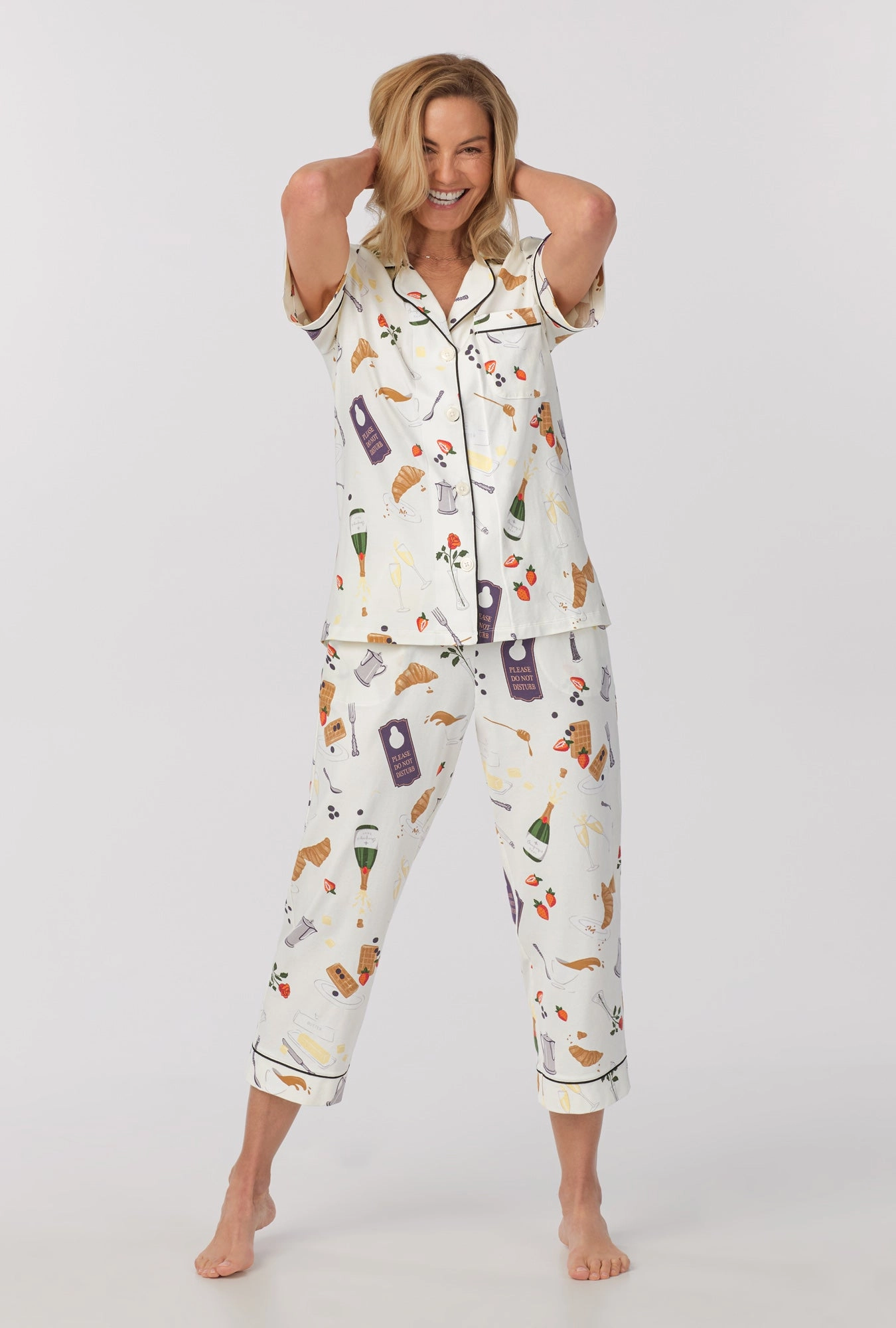 Breakfast In Bed Short Sleeve Classic Stretch Jersey Cropped PJ Set