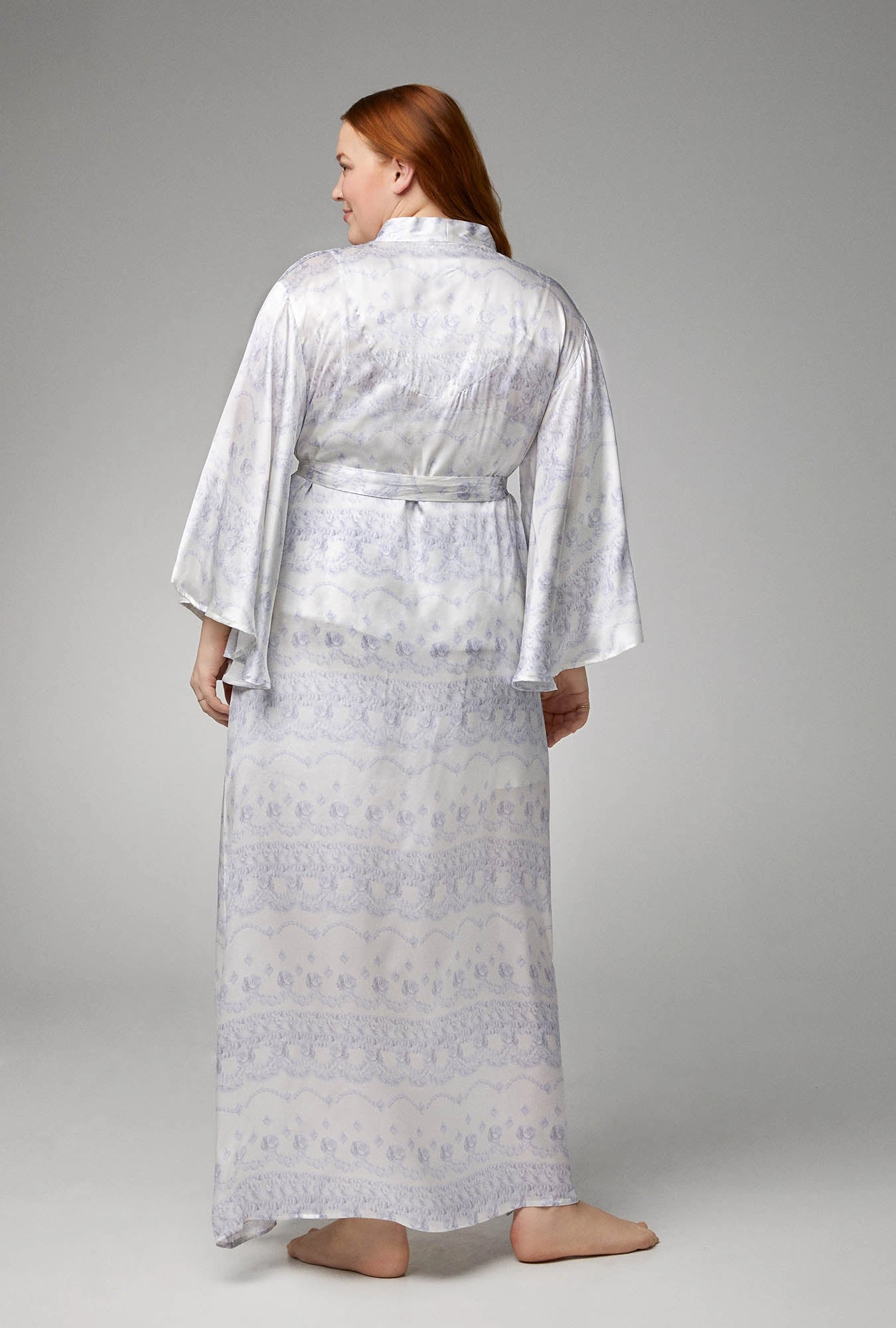 Buttercream Banded Collar Woven Silk Satin Maxi Robe