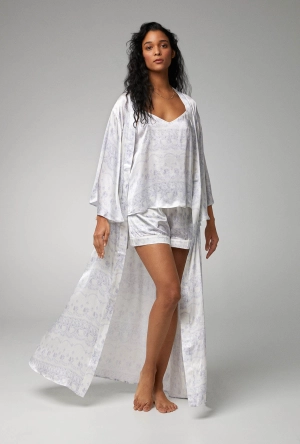 Buttercream Banded Collar Woven Silk Satin Maxi Robe