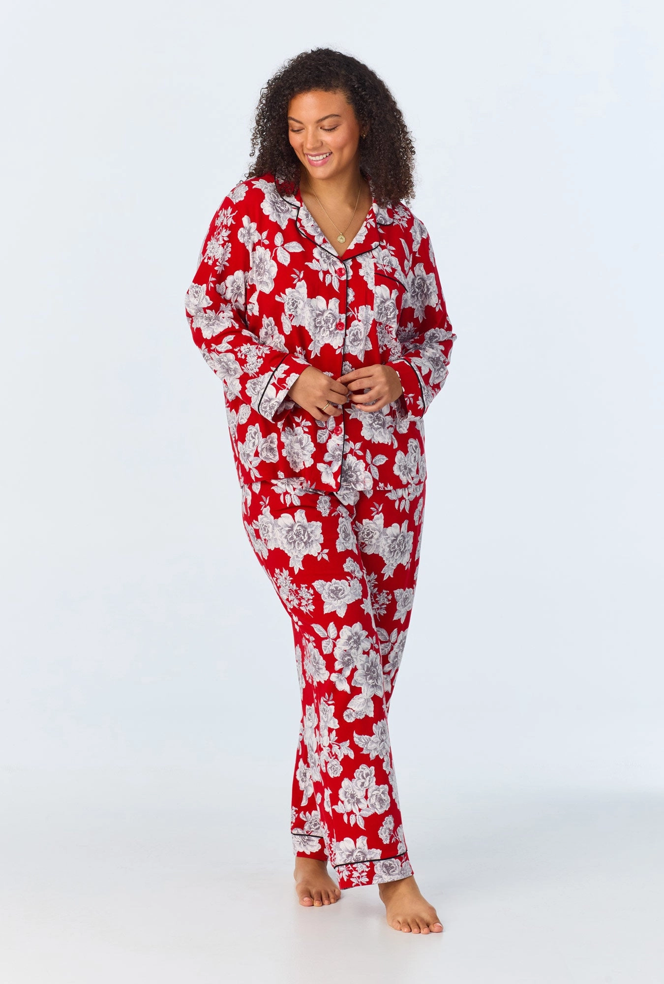 Camellias Long Sleeve Classic Stretch Jersey PJ Set