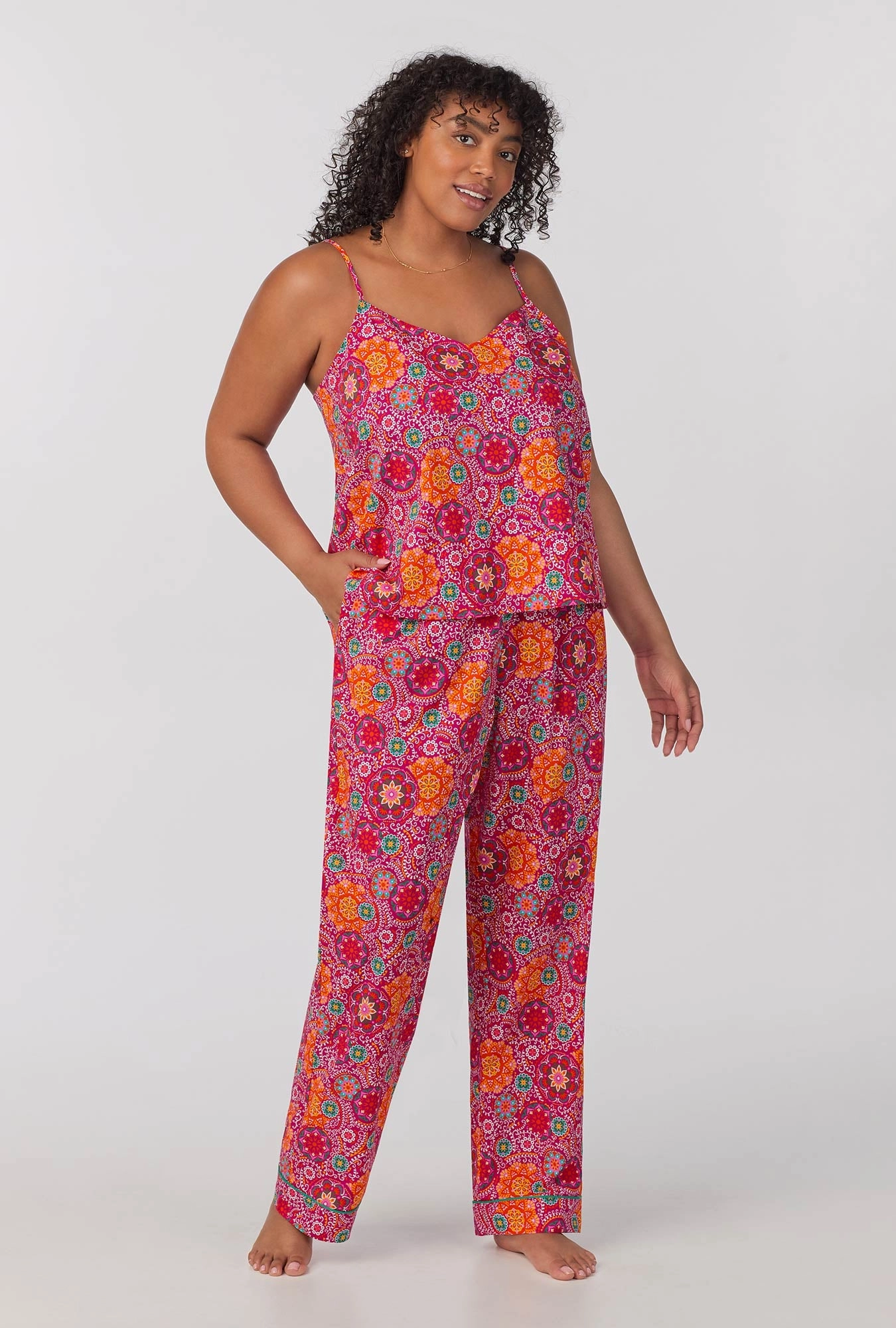 Casablanca Cami Tank Woven Cotton Poplin Long PJ Set