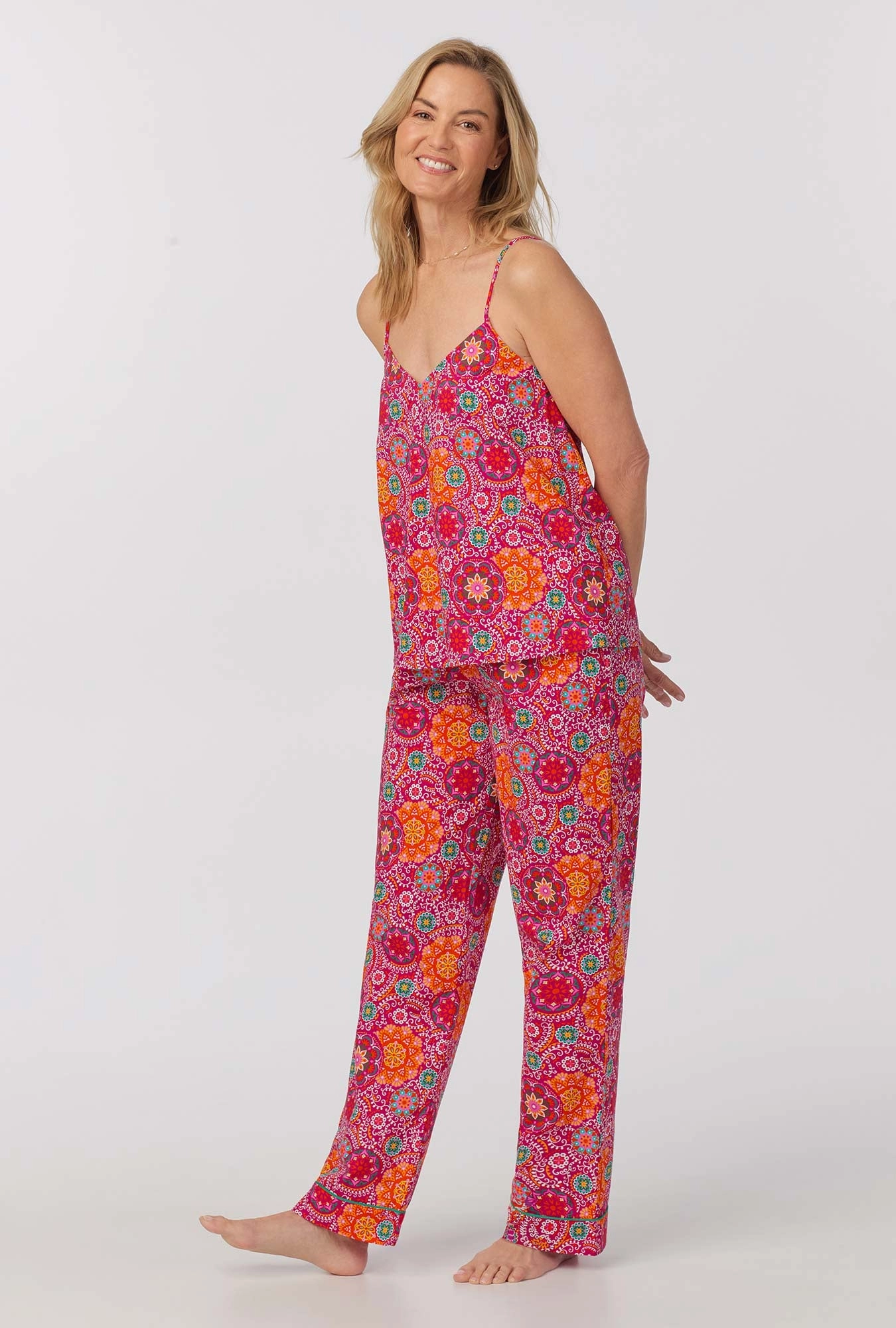 Casablanca Cami Tank Woven Cotton Poplin Long PJ Set