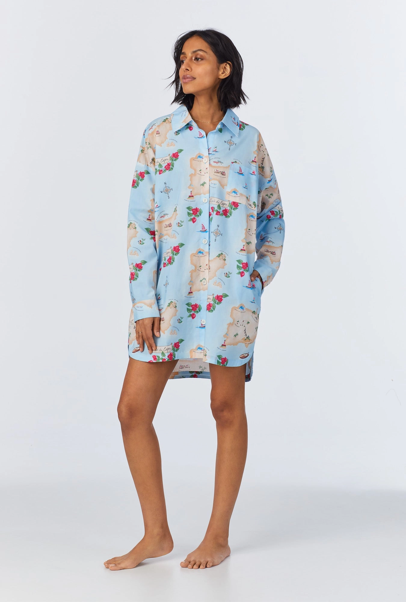 Ciao Capri High Low Woven Cotton Poplin Boyfriend Shirt