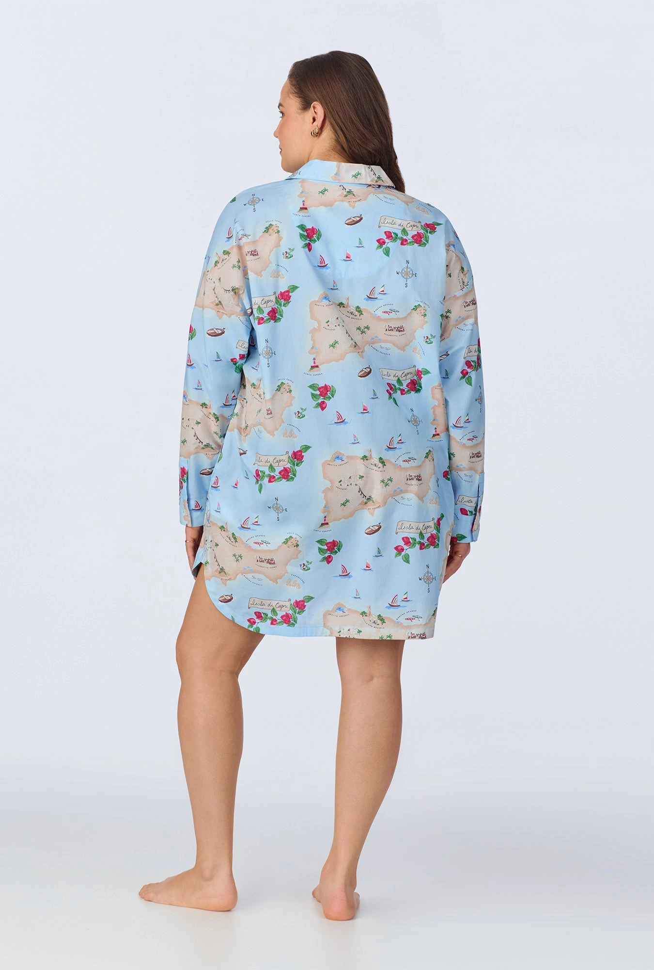 Ciao Capri High Low Woven Cotton Poplin Boyfriend Shirt