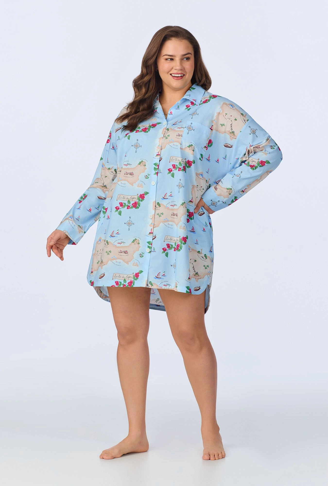 Ciao Capri High Low Woven Cotton Poplin Boyfriend Shirt