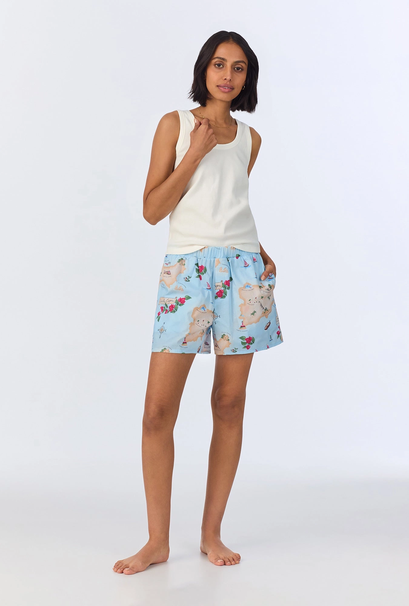 Ciao Capri Knit Tank Woven Cotton Poplin Boxer PJ Set