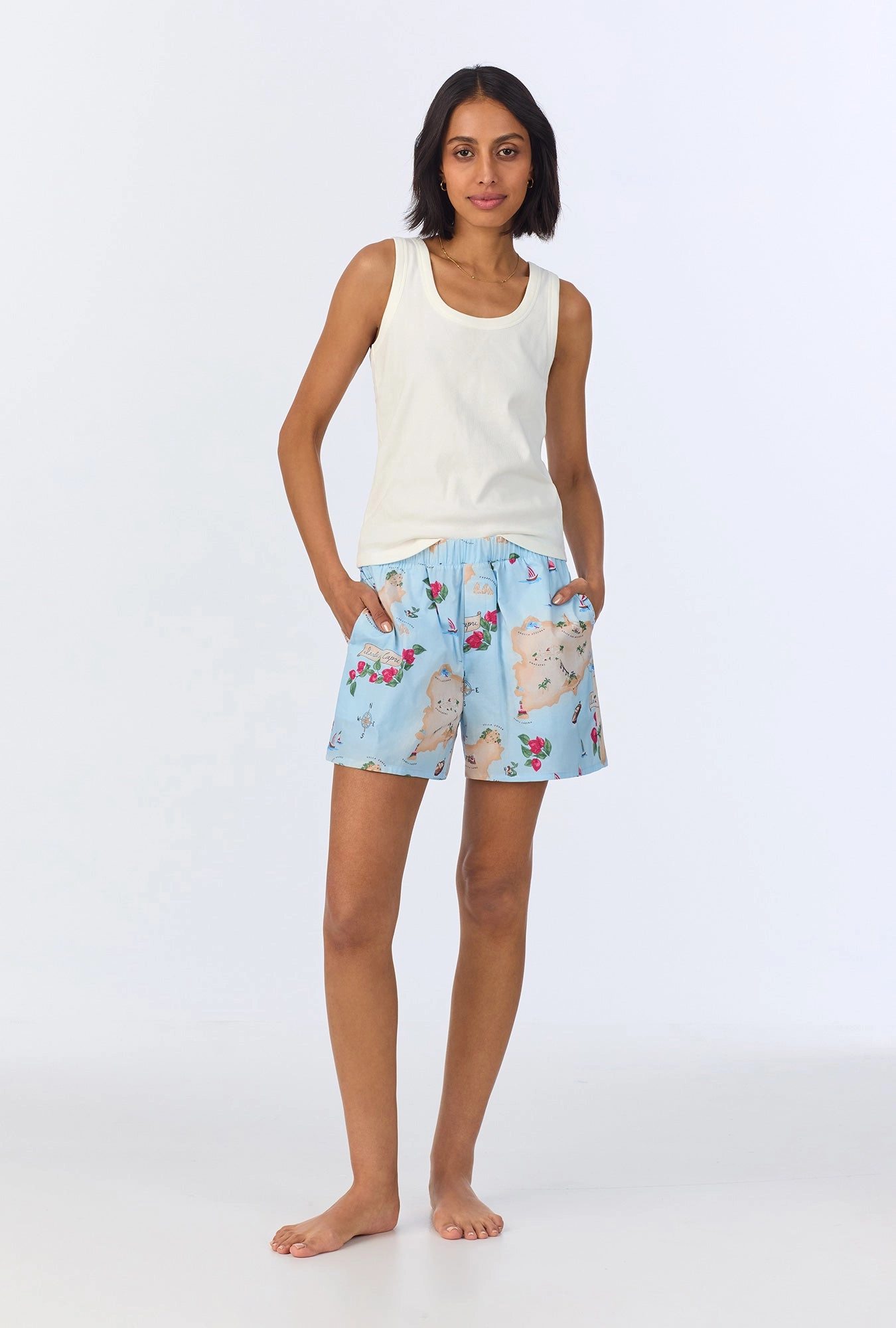 Ciao Capri Knit Tank Woven Cotton Poplin Boxer PJ Set