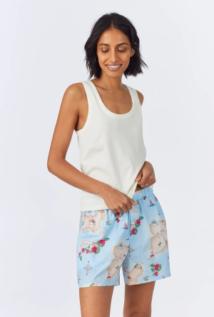 Ciao Capri Knit Tank Woven Cotton Poplin Boxer PJ Set