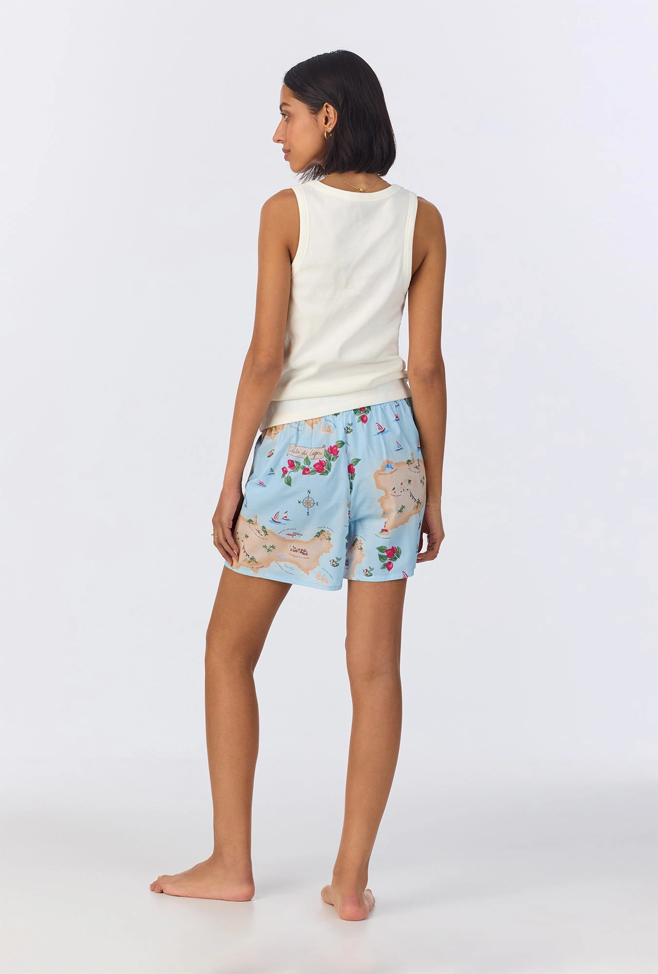 Ciao Capri Knit Tank Woven Cotton Poplin Boxer PJ Set