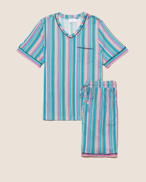 Conjunto De Pijama Para Hombre Con Camisa De Manga Corta Y Pantalones Cortos