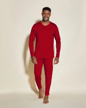 Conjunto De Pijama Para Hombre Con Camiseta Henley Y Pantalones Joggers