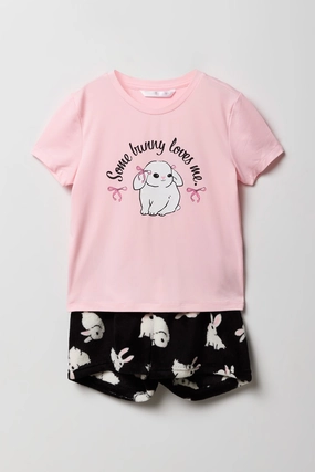 Ensemble pyjama avec t-shirt imprimé et short en peluche pour fille