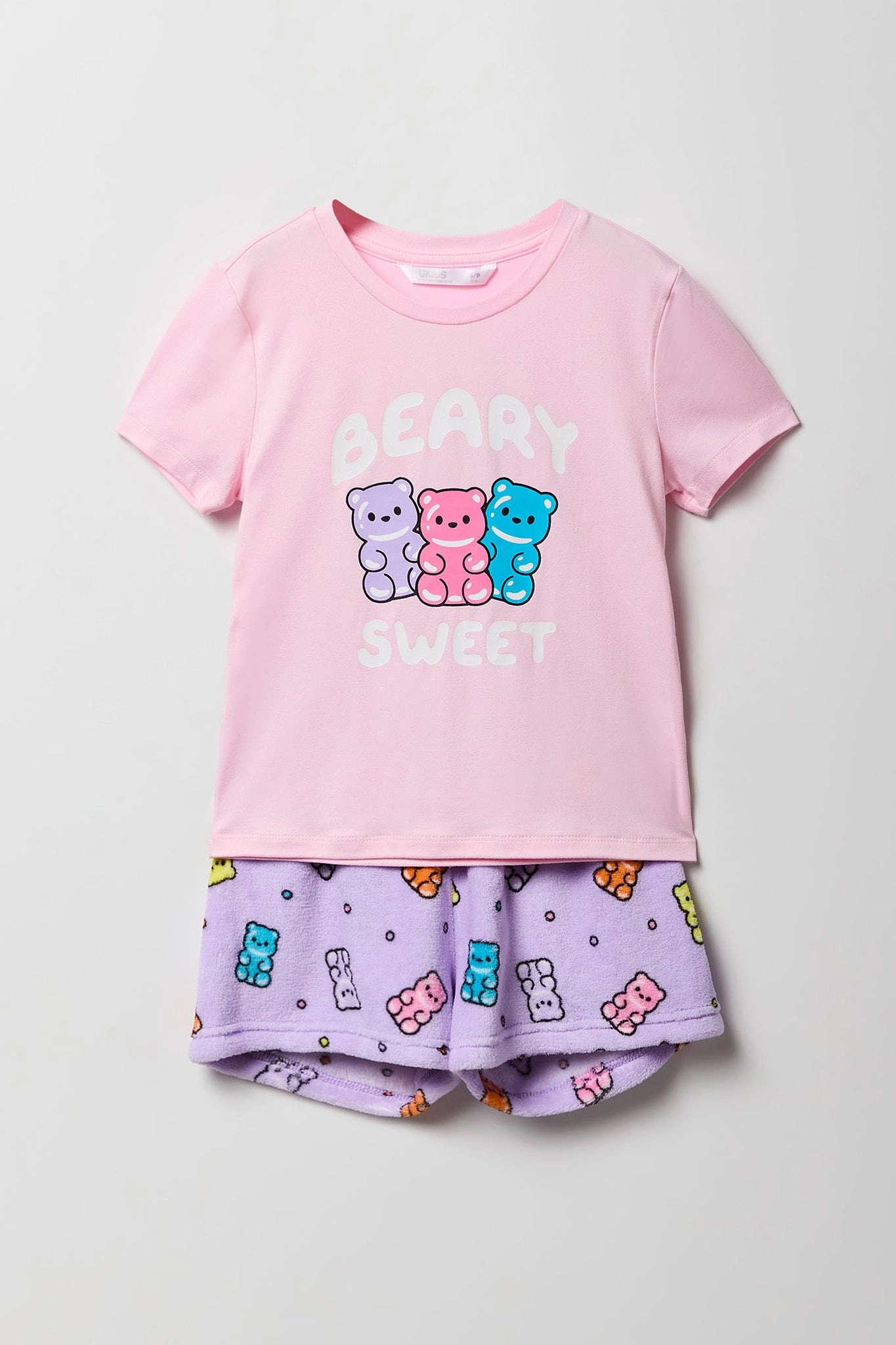 Ensemble pyjama avec t-shirt imprimé et short en peluche pour fille