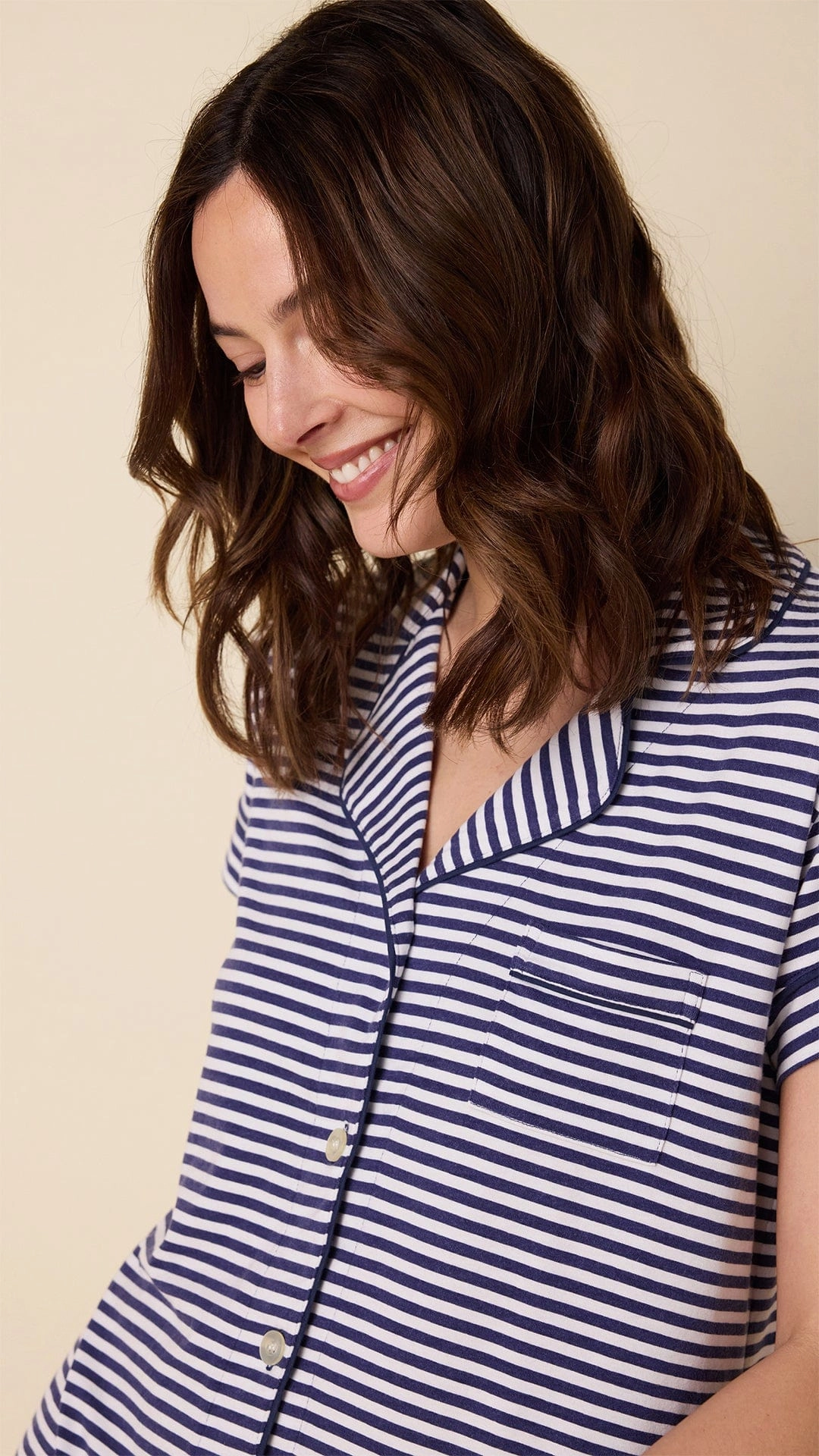Essential Stripe Pima Knit Short Set - Navy