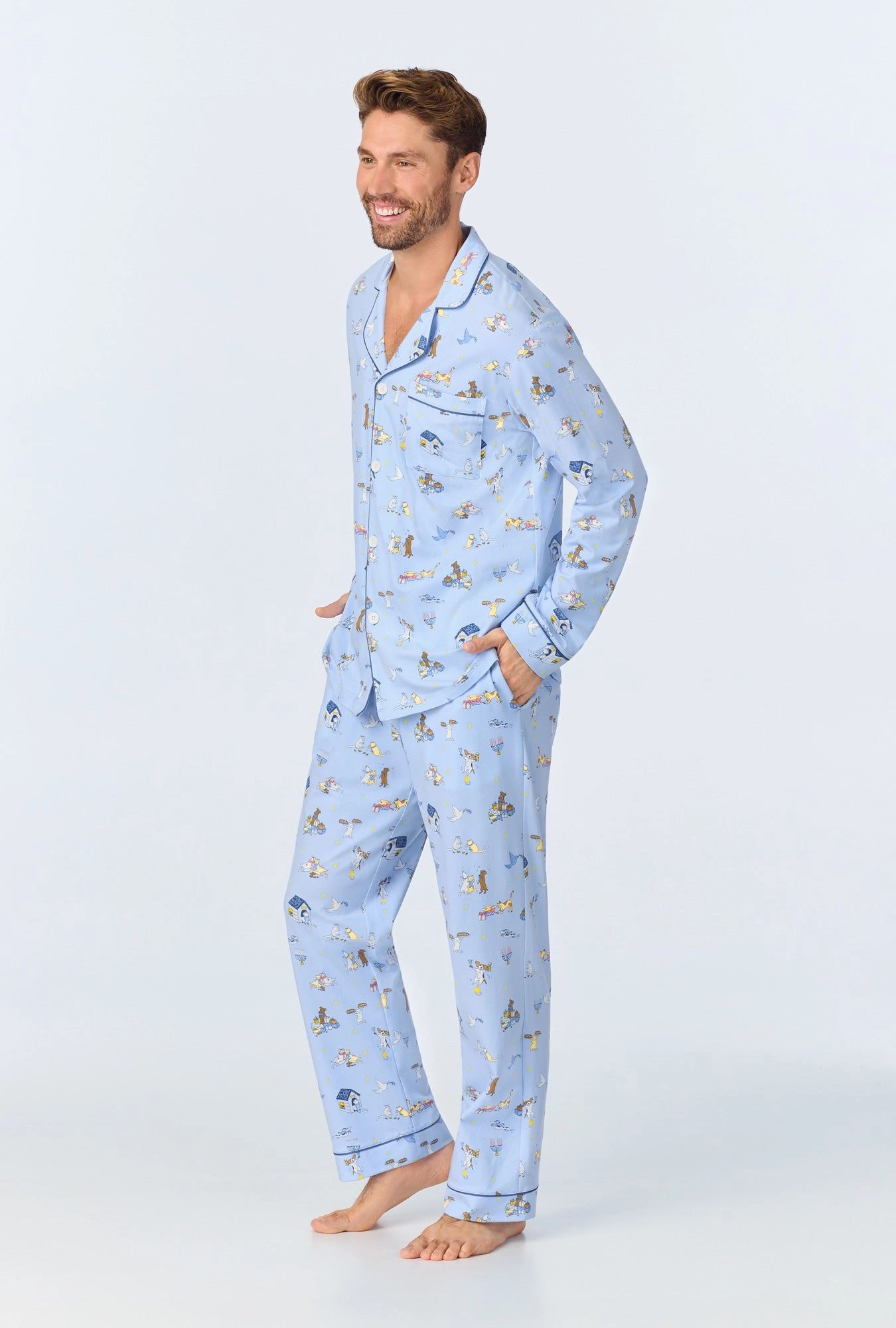 Festival of Lights Men's Long Sleeve Classic Stretch Jersey PJ Set
